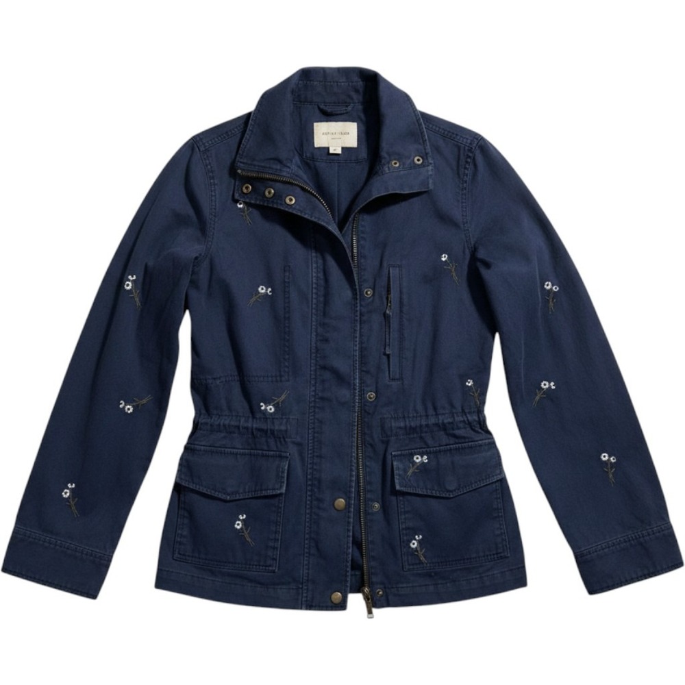 Madewell Fleet Jacket‎ Navy Blue Daisy Embroidered Utility Field Jacket G7396